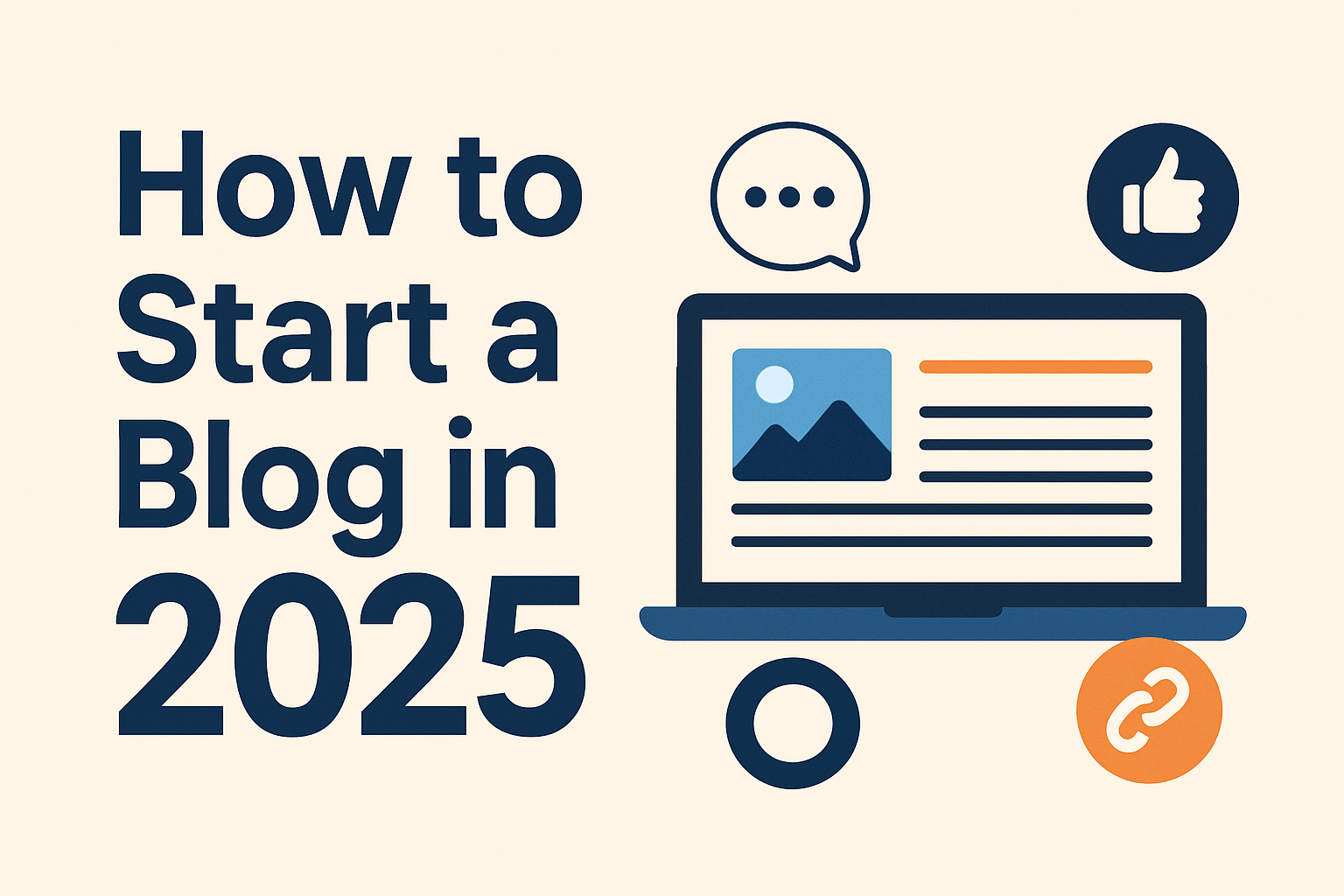 How to Start a Blog in 2025 with laptop, blog interface, and social icons